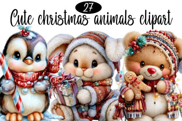Download Watercolor Cute Christmas Animals Clipa - Premium Bundle