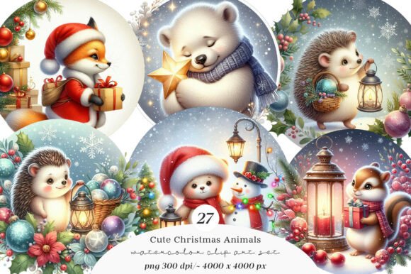 Download Watercolor Cute Christmas Animals Clipar - Premium Resources