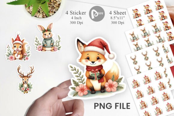 Download Sticker Vintage Christmas Animals - Christmas animals Collection