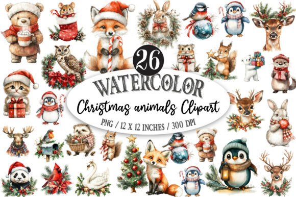 Download Watercolor Christmas Animals Clipart - Premium Resources