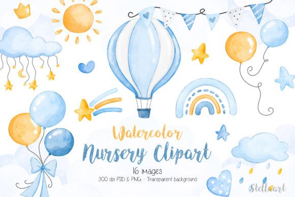 Download Watercolor Nursery Clipart for Baby Boy - Baby boy Collection