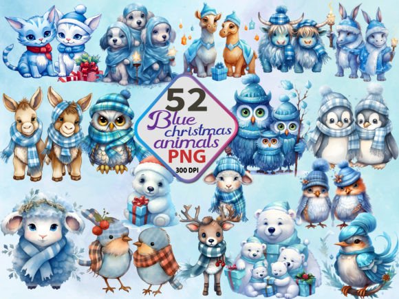 Download Blue Christmas Animals Clipart Bundle - Premium Resources